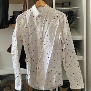 Kenzo White Embroidered Button Down. Sz 38 Medium.